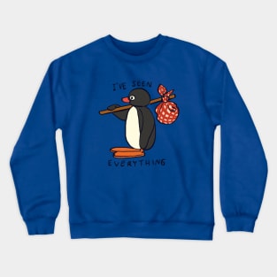 pingu penguin leaving / i've seen everything meme Crewneck Sweatshirt